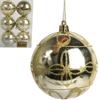 Set of 6 Plastic Baubles with Decoration, 8 Cm, Gold Color
