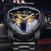 FORSINING Mechanical Wristwatch Triangle Racing Dial Waterproof Gold Skeleton Dial Automatic Movement Leather Design Men Black L Classic