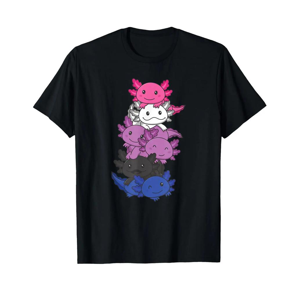 Genderfluid Pride Lgbtq Axolotl T Shirt Vintage Homme Soft Unisex Designer Clothes Versatile Streetwear