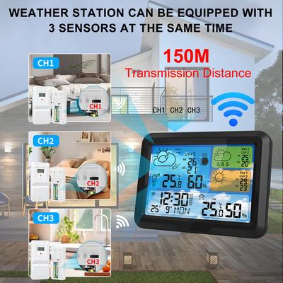 Wi-Fi Weather Station 5.3inch Indoor/Outdoor Thermometer Sensor APP Control Support 3 Days Weather Forecast/ Date / Pressure/ UV