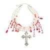 SHIXIN Goth Multi Layer Red Imitation Pearl Choker Necklace for Women Retro Jesus Cross Pendant Necklace Halloween Jewelry Gift
