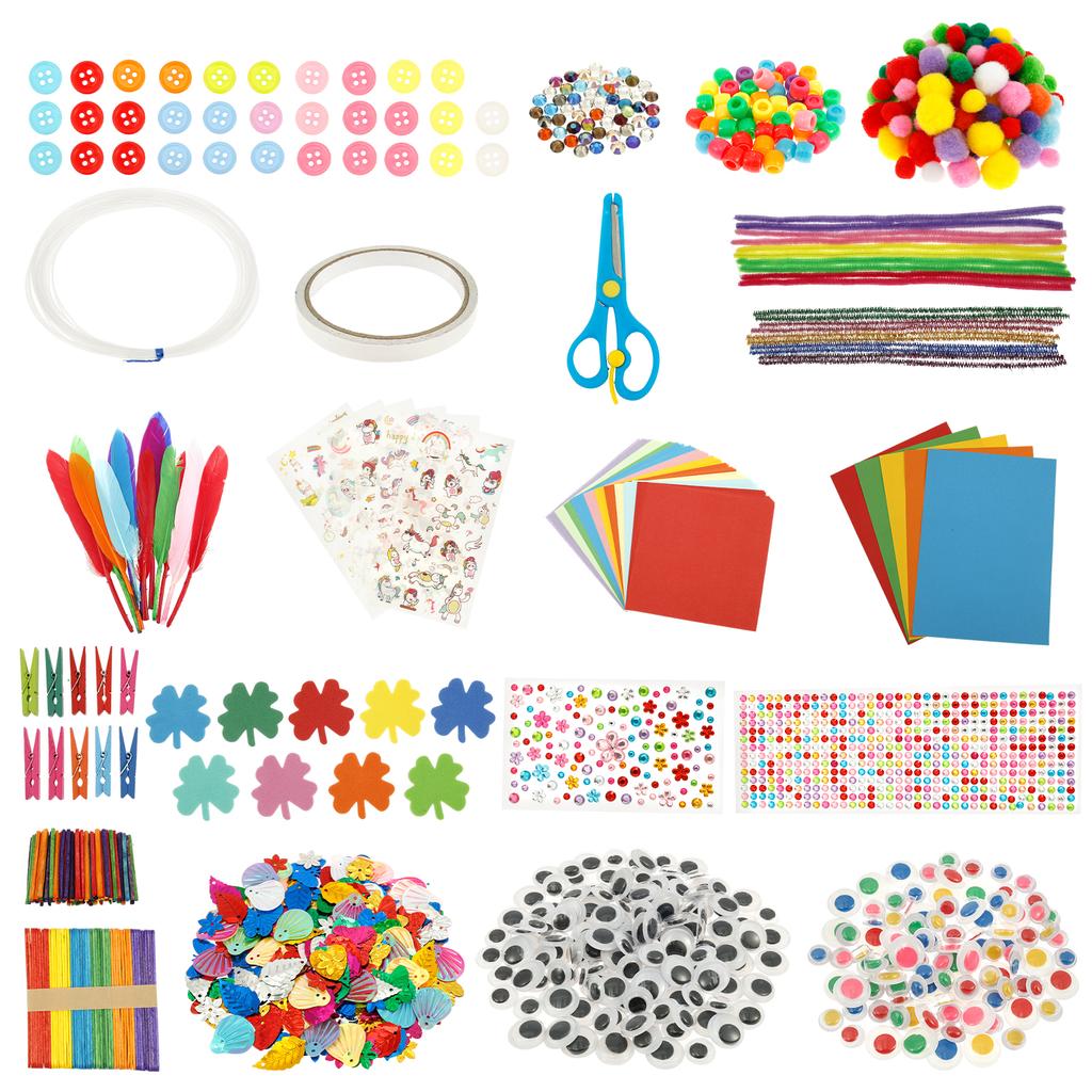 1 Set Art and Craft Supplies Kit Funny Kid DIY Craft Set Children Art Supply Tools Kit with Pompoms Sequins Feather for Children
