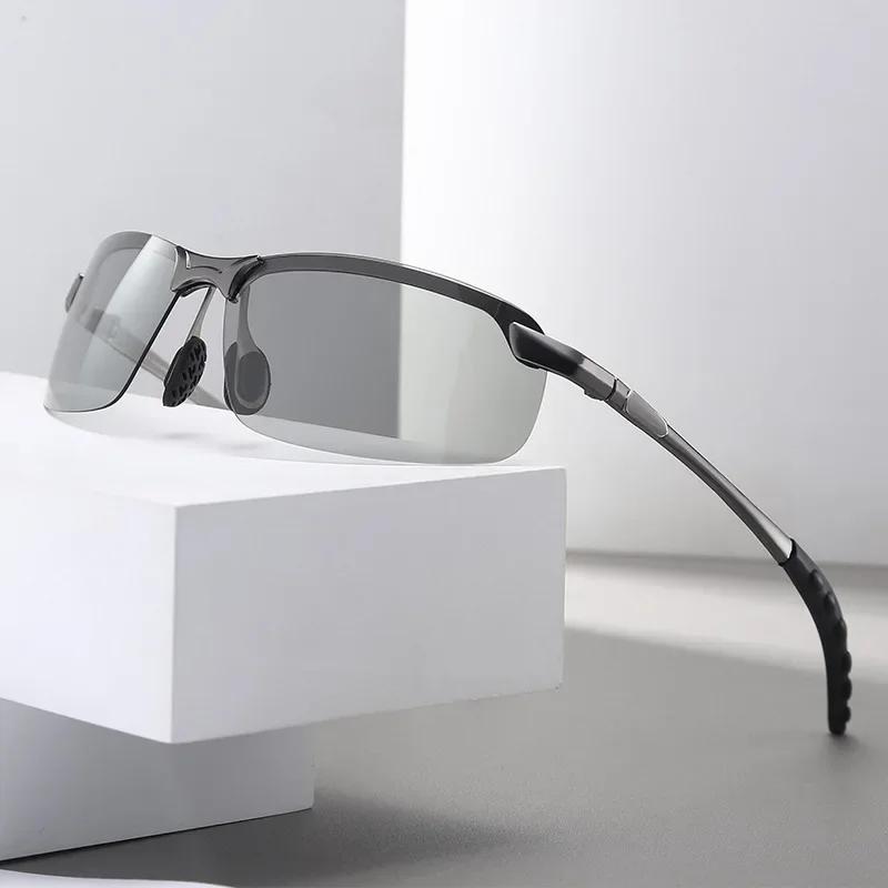 Retro Metal Frame Photochromic Sports Sunglasses Polarized Driving Running Goggles Sunglasses Anti-Glare Sports Glasses