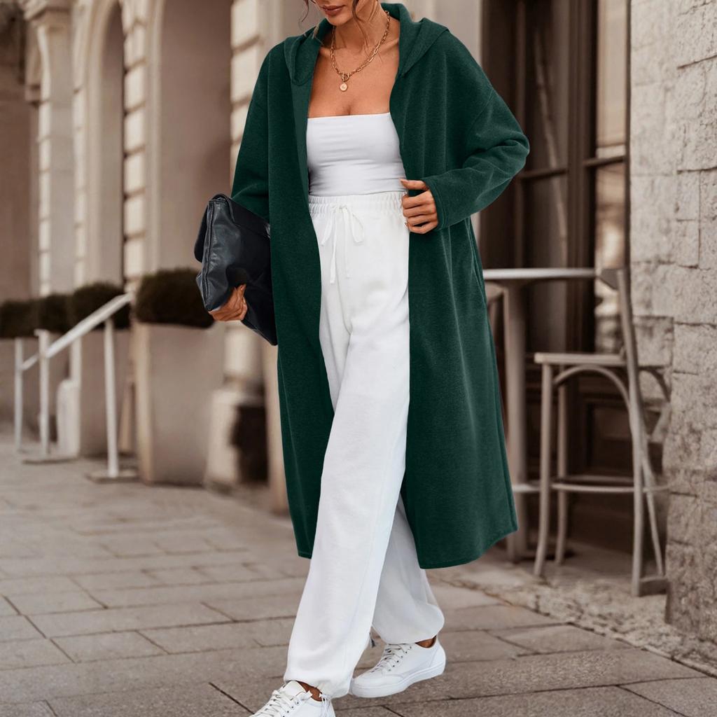 Women's Fashionable Casual Long Cardigan With Long Sleeves In Solid Color