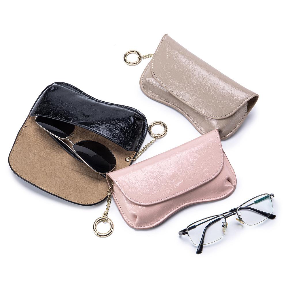 Cowhide Sunglasses Case Portable Soft Leather Travel Sun Glasses Case Hanging Hook Magnetic Closure Eye Glasses Storage Pouch