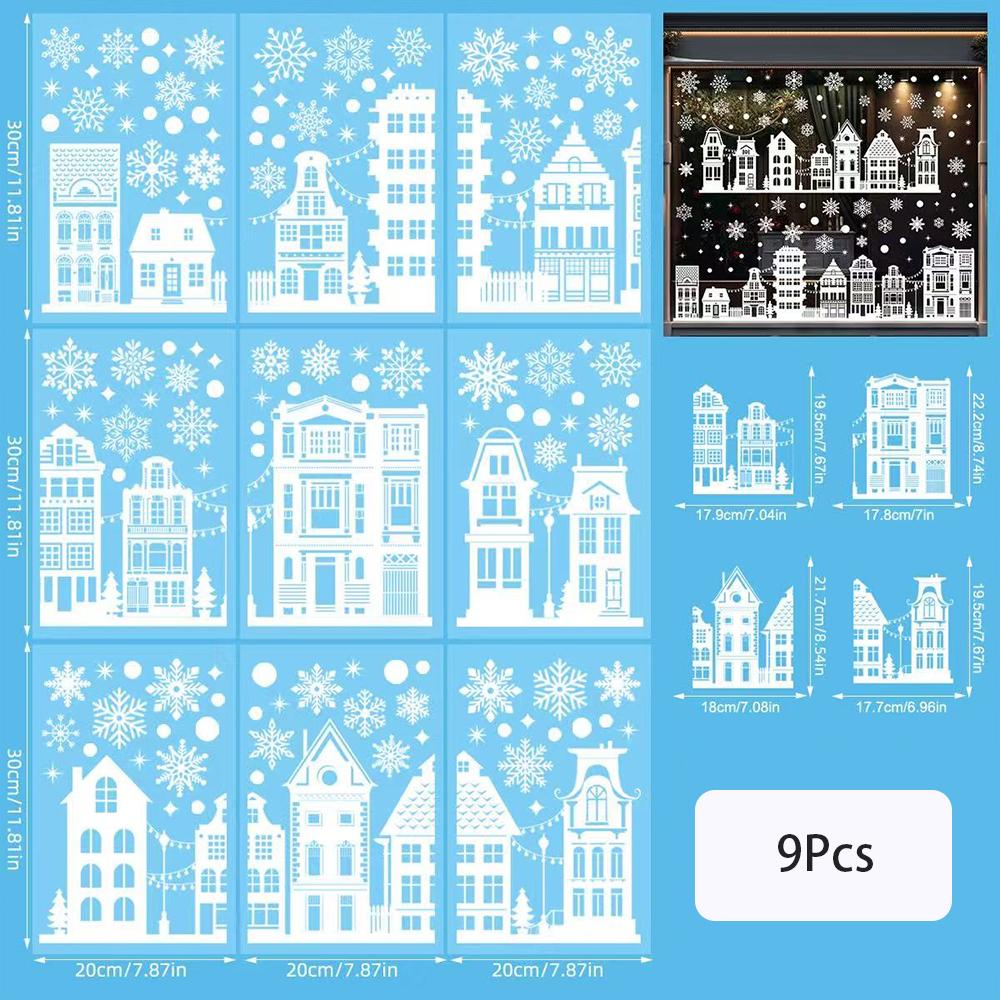 Runtow 9 Pcs Christmas Window Stickers Christmas Castle Pattern Decorative Window Stickers Home Christmas Party Decoration