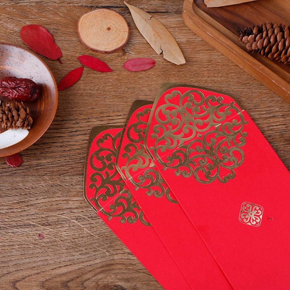 10pcs Paper Gold Printing Red Pocket Red Lucky Money Bag Chinese Red Envelopes  2024 Spring Festival