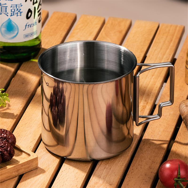 Outdoor Folding Camping Cup with Handle Stainless Steel Beer Coffee Tea Mugs Portable Milk Water Cups for Home Hiking Travel