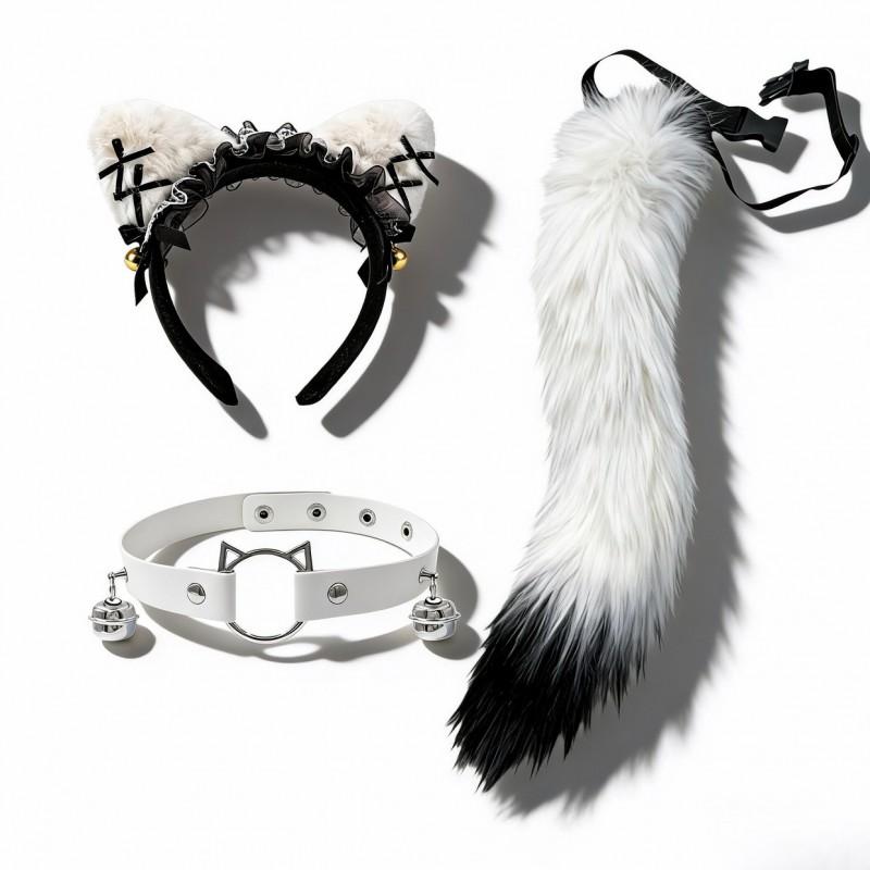 Anime-Inspired Kawaii Cat Ear Headband With Collar Belt Fox Tail Costume Set Women Adult Cosplay