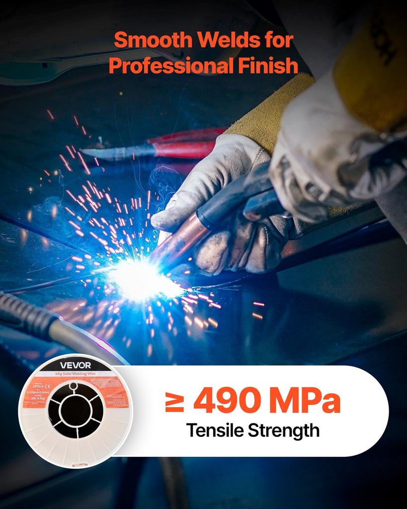 Solid MIG Welding Wire, ER70S-6 0.9mm 4.5kg, Low Spatter Mild Steel Welding Wire with High Deoxidizers for All-Position Gas Shielded Welding