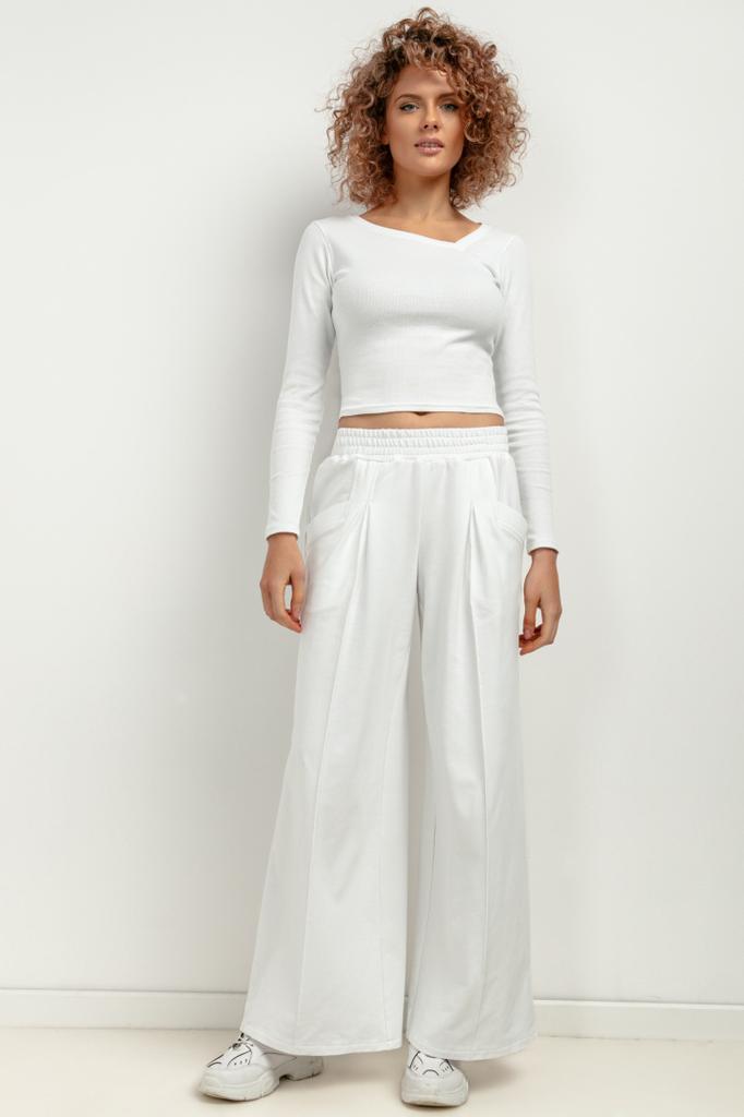 Short Ribbed Blouse T420 White White M