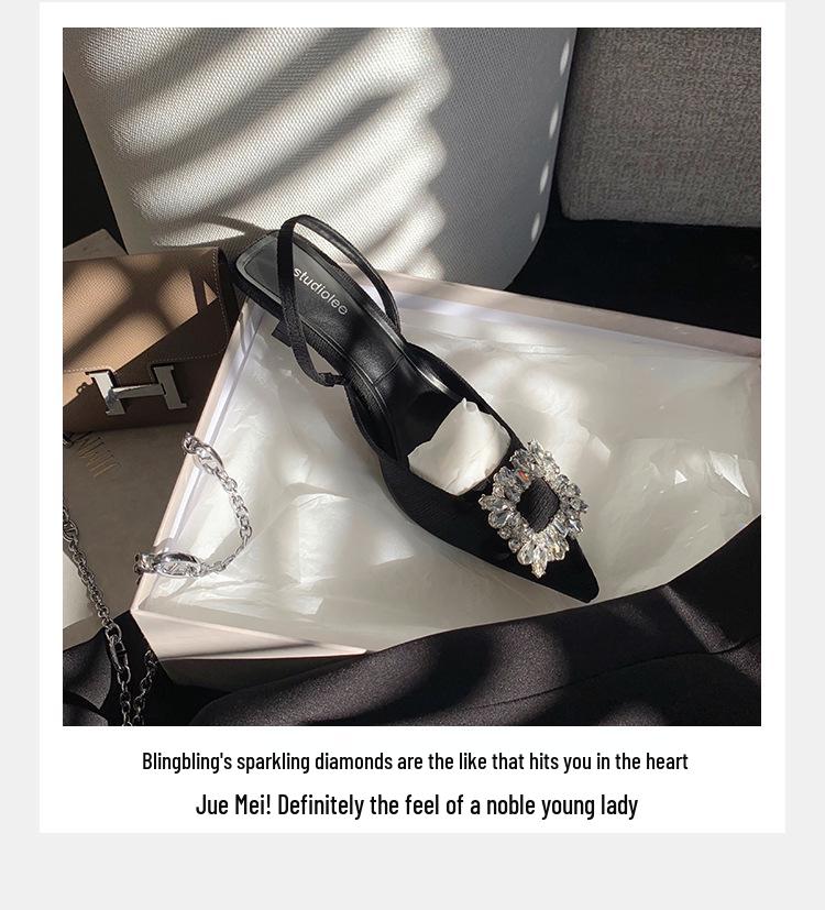 2024 Summer Wizard of Oz Rhinestone Buckle Pointed Toe Backless Heels - Women's One-Strap Closed Sandals