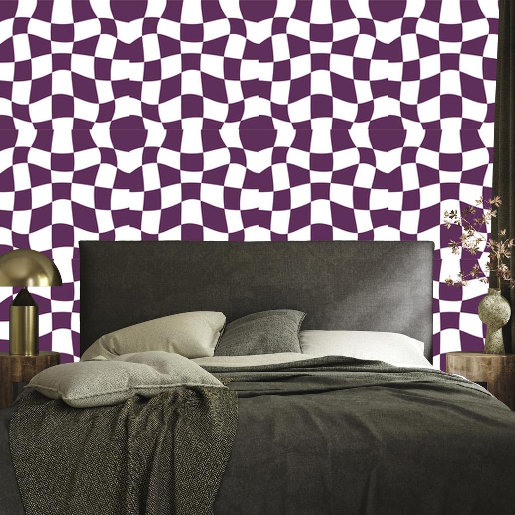 Wallpaper Casual Checkerboard White, Plum and Purple 50x1000