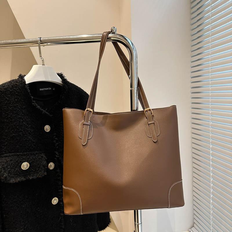 Chic Large Capacity Tote Bag With French Style In Black Khaki And Brown Colors For Trendy Women