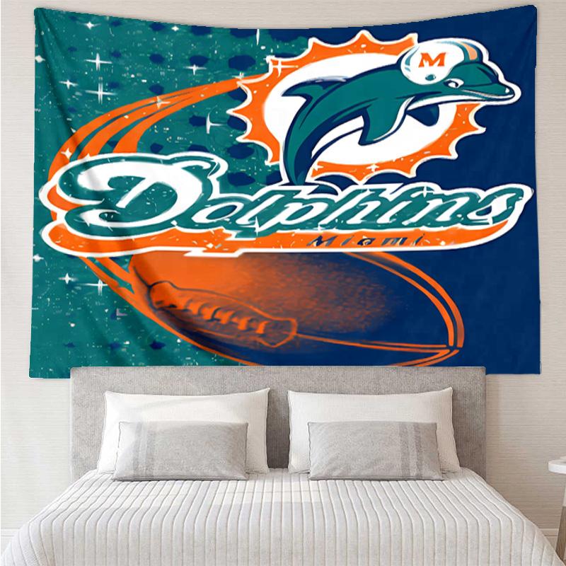 Miami Dolphins Logo Wandteppich für Schlafzimmer Ästhetische Klassenzimmer-Wandteppiche Wandbehang für Wohnzimmer Studentenwohnheim Büro, Ideales Kreatives Geschenk
