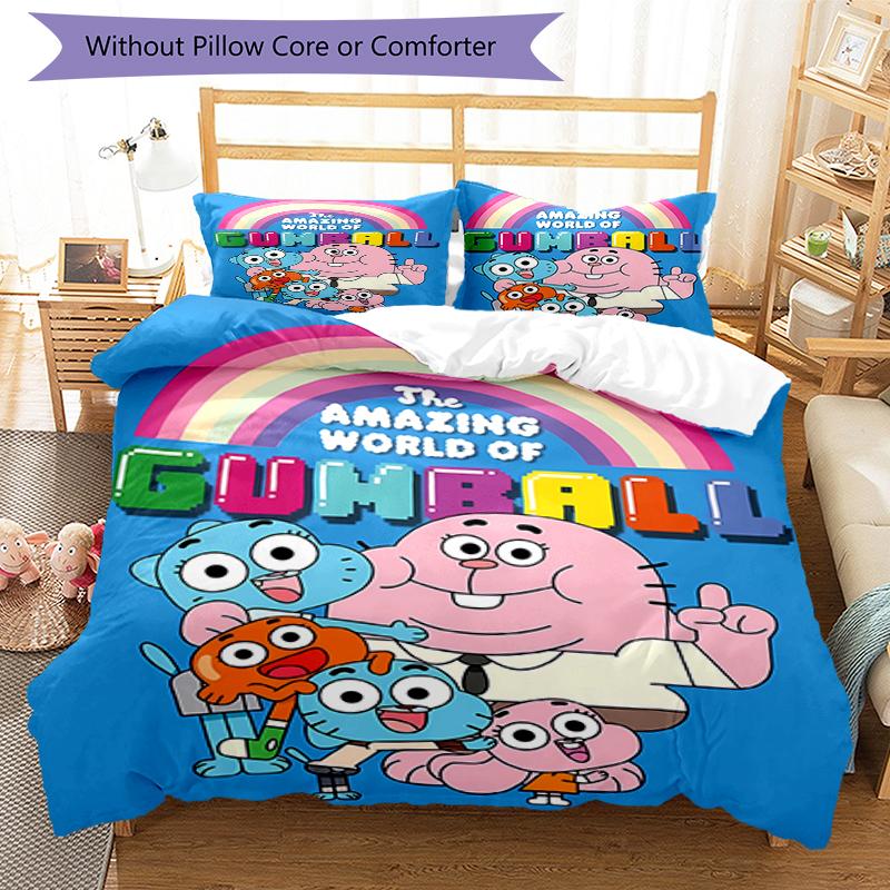 3pcs The Amazing World of Gumball Bedding Set Duvet Cover Closure Includes 1 Duvet Cover & 2 Pillowcases, Soft and Comfortable for All Seasons.