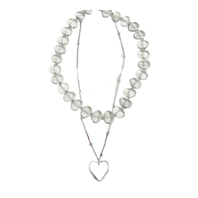 French Style Double Strand Irregular Heart Shaped Necklace Adjustable Length Clavicle Chain Fashion Jewelry прозрачный
