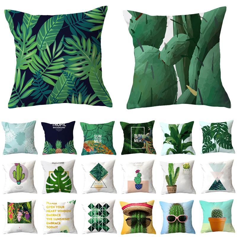 Office Chair Cushion Home Pillow Case Ins Plush Printed Pillow Case Green Plant Nordic Style Pillow