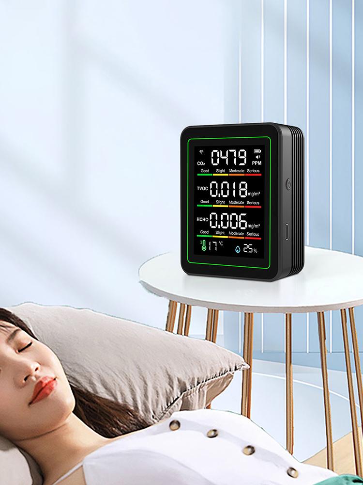 5-in-1 Indoor Air Quality Monitor Temperature Humidity Detector CO2 TVOC HCHO Tester Air Quality Detector for Home Office