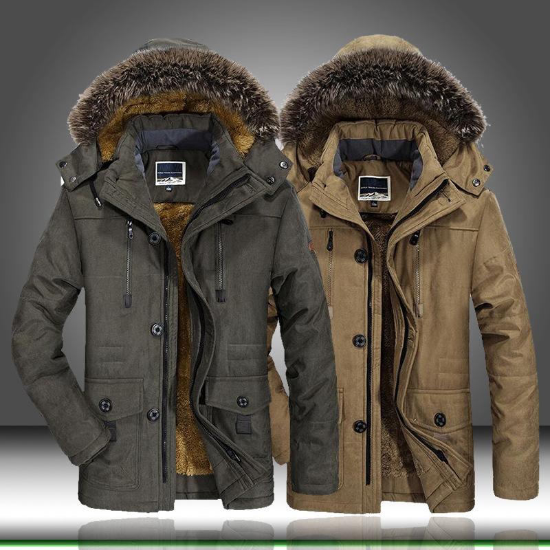 Pánská nadměrná velikost 7XL zimní kabát Bavlna Plyšový kožešinový límec Pánská bunda s kapucí vycpaná Bunda s kapucí Snowparka Tlustý kabát Dlouhá venkovní vlněná bunda