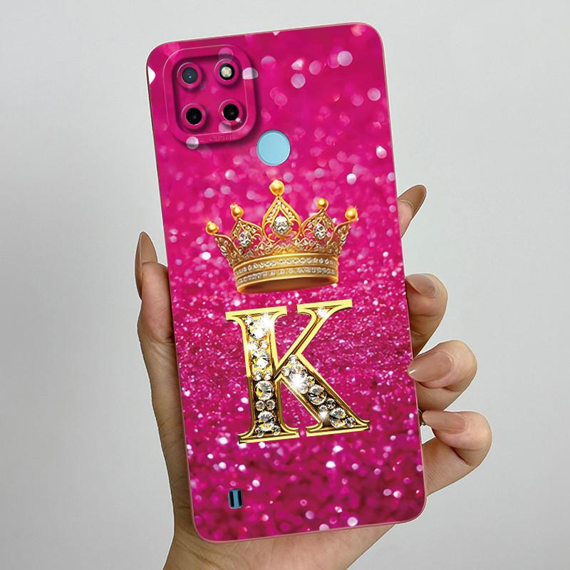 For Realme C21Y C25Y Phone Case Crown Letters Soft Liquid Silicone Protective Back Cover For Realme C21 C15 C 21 C 25 Y Fundas