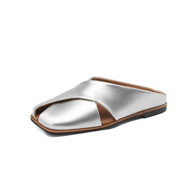 Fashion Women's New Spring/Summer Square Headed Cross Comfortable Low Heel Large Headed Muller Slippers