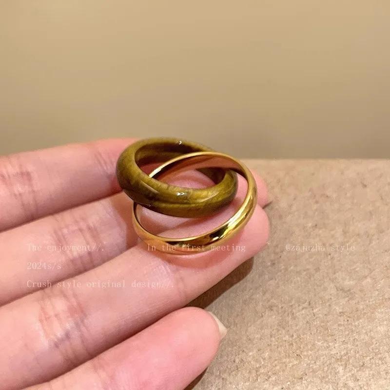 

Fashion Sense of Design Charm Double Layers Spotted Metal Round Circle Rings Women Gold Plated Alloy Popular Finger Ring Size 7