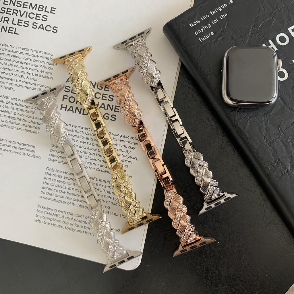 Měděný řemínek k hodinkám pro Apple Watch Series 10 Ultra 9 8 7 SE 6 5 4 3 2 1 46mm 49mm 45mm 44mm 42mm Náramek s kubickými zirkony ve tvaru klasu