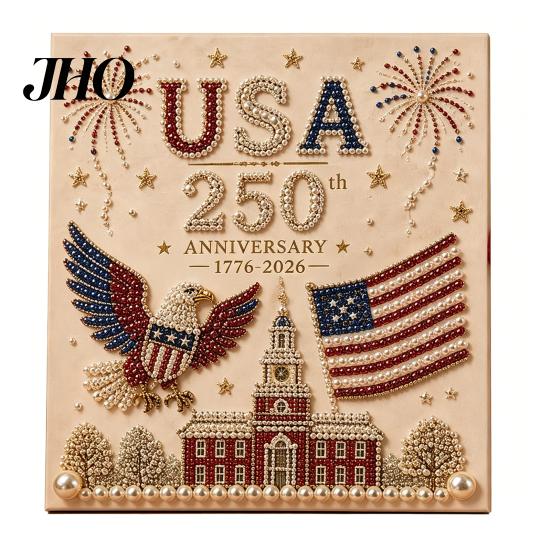 USA Lettering Pearl Art 250th Anniversary Painting Kit, DIY Patriotic Gift Set, Bead Craft Kit for Beginners Adults
