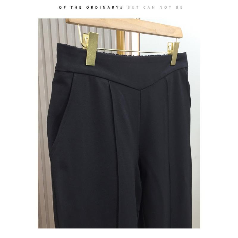 Plus Size Women High Waist Split Flare Long Black Casual Pants