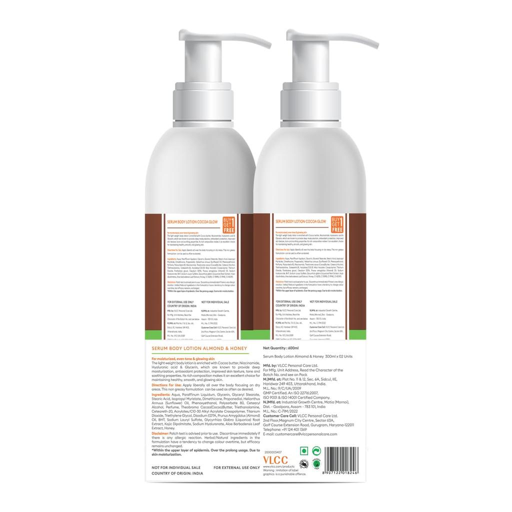 VLCC Cocoa Glow Deep Hydrating Serum Body Lotion 300ml X Pack of 2 with Hyaluronic Acid & Niacinamide for Soft Glowing Skin