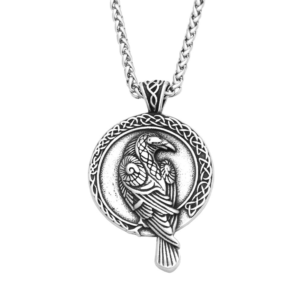 

Punk Vintage Nordic Crow Pendant Nnecklace Stainless Steel Viking Celtic Knot Necklace For Men Amulet Jewelry Gift