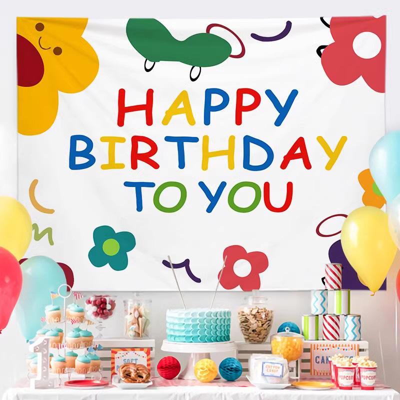 Happy Birthday Hanging Cloth Background Cloth Cute Cartoon Children'S Party Arrangement Decorative Wall Cloth Same Style