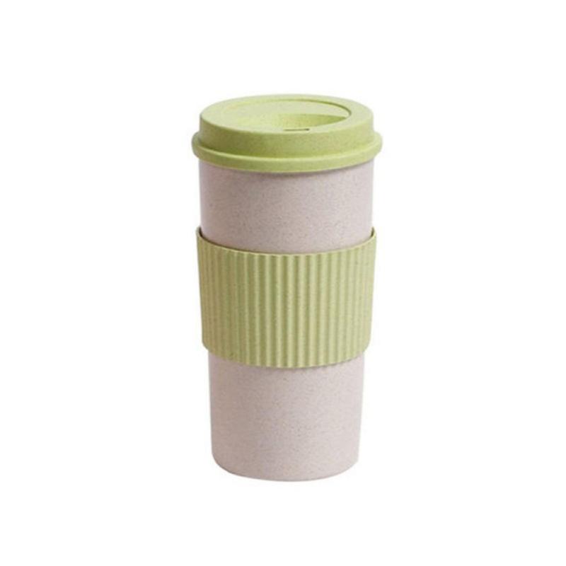 Reusable Coffee Tea  Cup Wheat Straw Mug Coffee Cup With Lid Home Outdoor Water Bottle