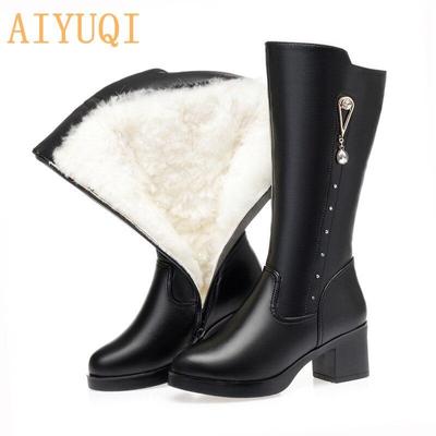 Stivali invernali da donna Scarpe Stivali lunghi da donna in vera pelle Stivali da neve caldi impermeabili in lana Stivali da equitazione alti femminili
