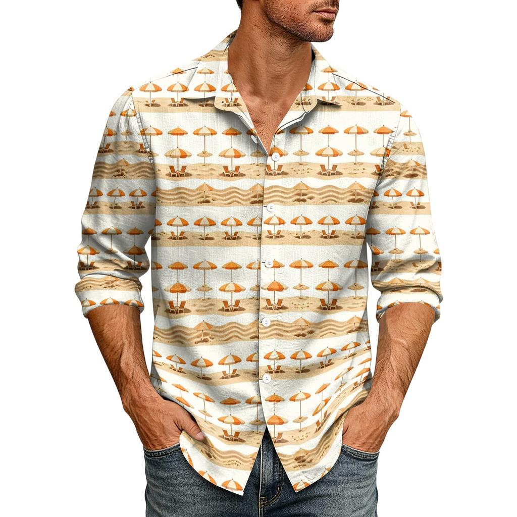 Men's Loose Fit Long Sleeve Shirt Hawaiian Style Casual Button Down Shirt with Spread Collar Suitable for Spring and Autumn