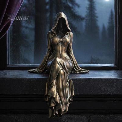 Detailed Pleat Texture Sculpture 3D Printed Reaper Goddess Figurine Ornaments, Dark Style Sculpture, Abstract Art Gothic Faceless Statue for