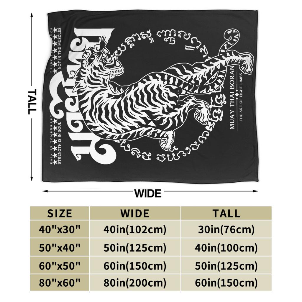 Muay Thai Sak Yant Tiger Knitted Blankets Boxing Fighter Fleece Throw Blankets Bedroom Sofa Lightweight Bedspread Multifunction