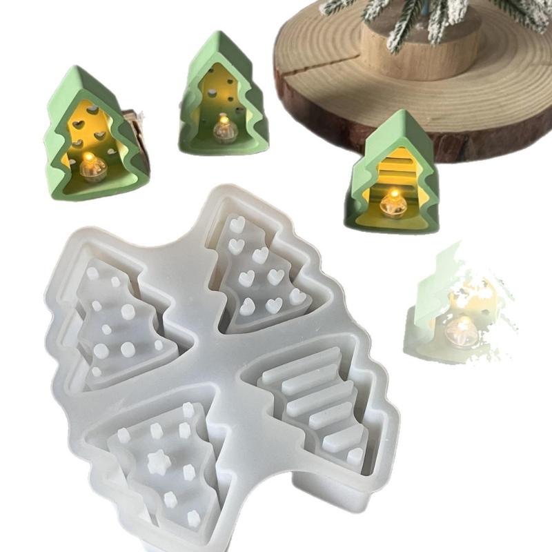 4 Mulden Baumform Silikonform Weihnachtsbaum Silikonform zur Herstellung von Kerzen Teelichthaltern Epoxidharz Projekt