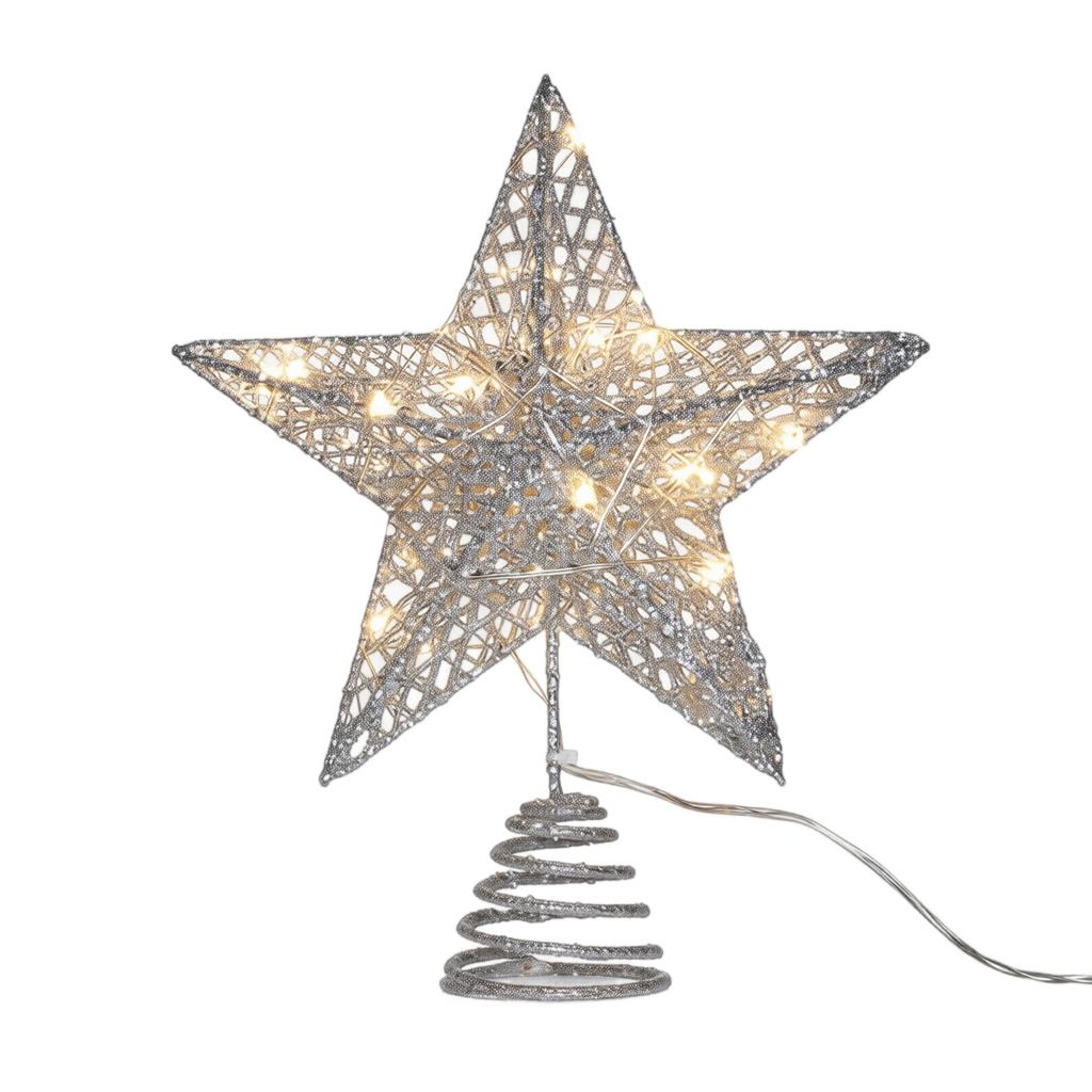 Lighted 3D Five- Star Christmas Tree Topper with Gold Glitter