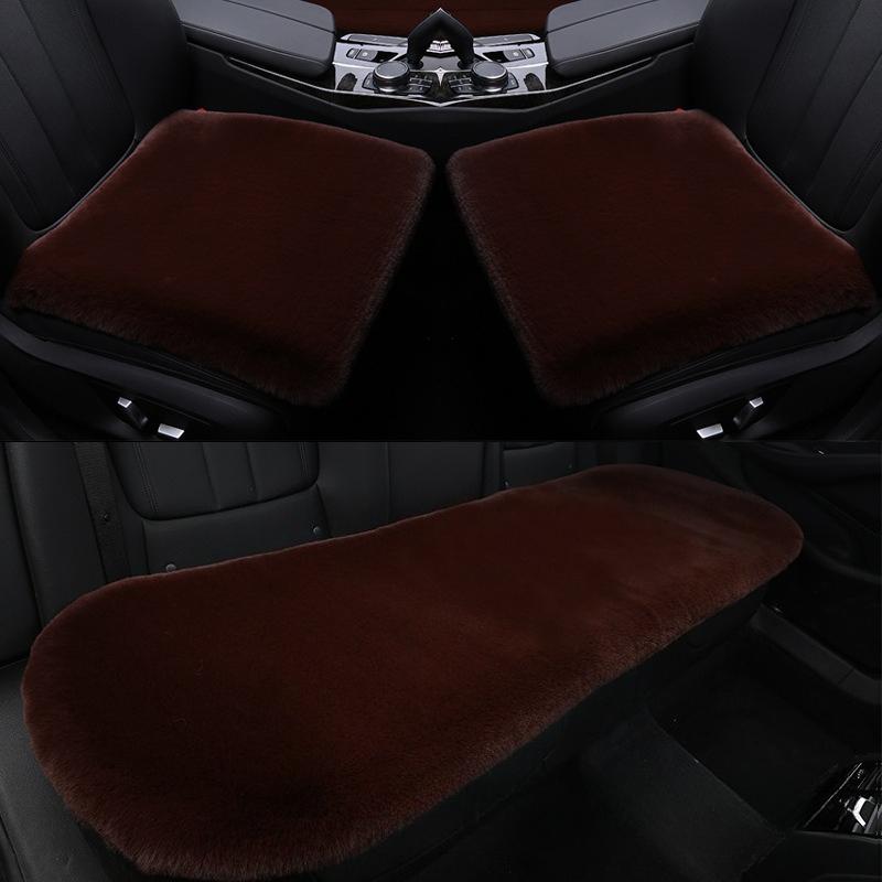 Winter Plush Car Seat Cushion Without Backrest Three-piece Set, Short Plush Warm Single Seat Anti-slip Plush Cushion for Rex Rabbits