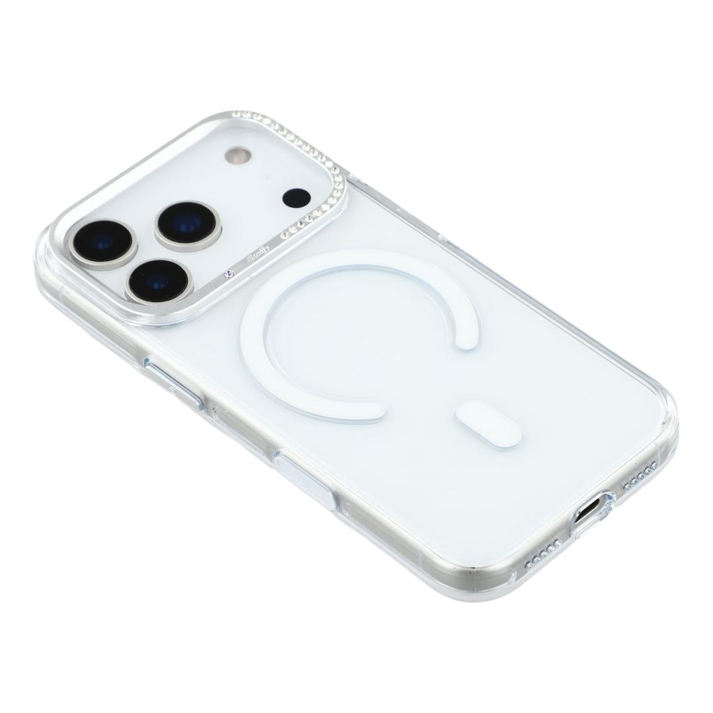 JAUCASE For iPhone 17 Pro Max Magnetic Case Clear PC Phone Cover with Rhinestone Lens Frame/AI Button