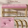 Bench and Shoe Storage, Tufted Shoe Storage Bench with Velvet Seat Cushion Gold Steel Frame for Entryway, Pink
