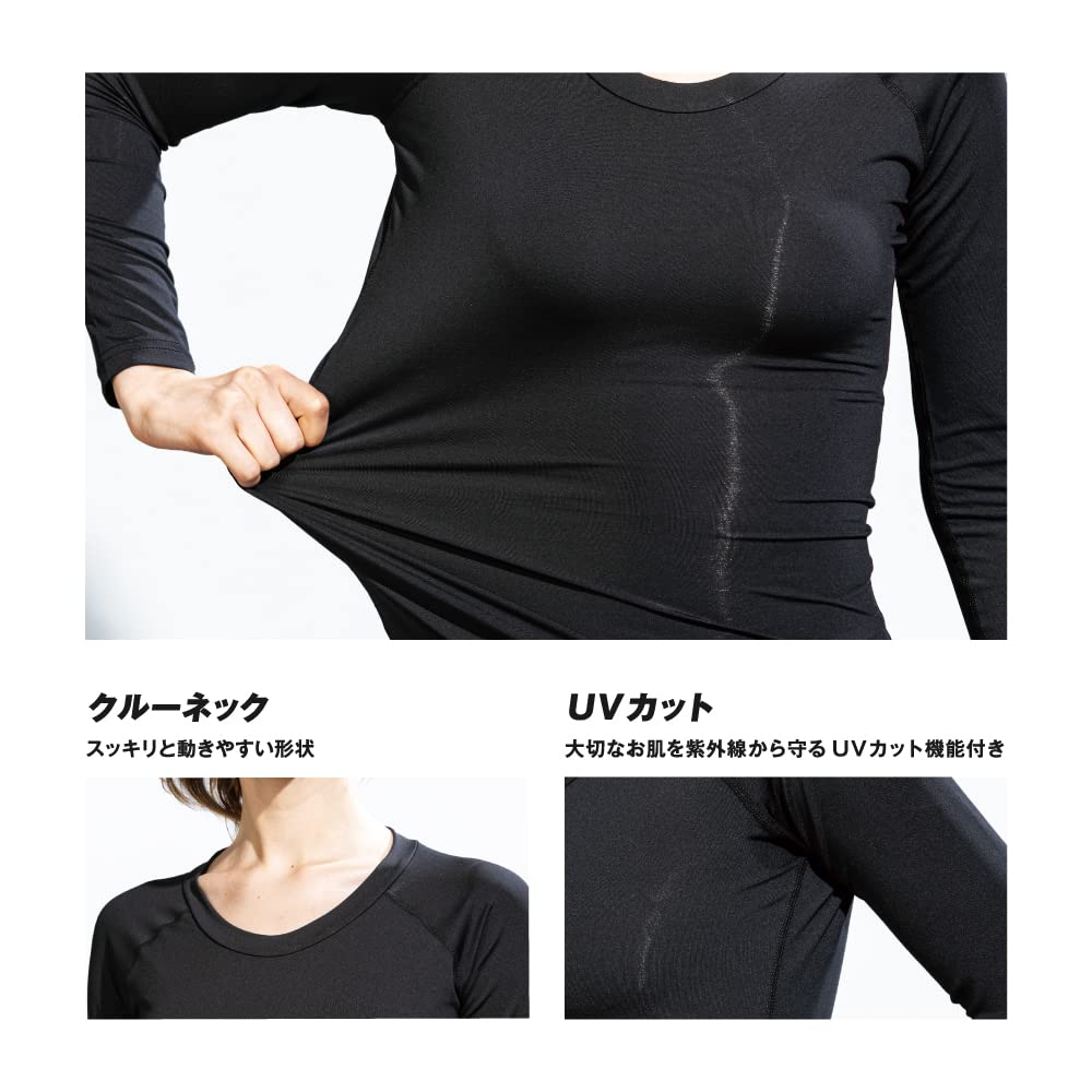 Otafuku Gloves Summer Innerwear Long Sleeve Crew Neck Cool to the Sweat Quick UV Black M [Fully Deodorizing, Touch, Compression, Absorbing, Drying,