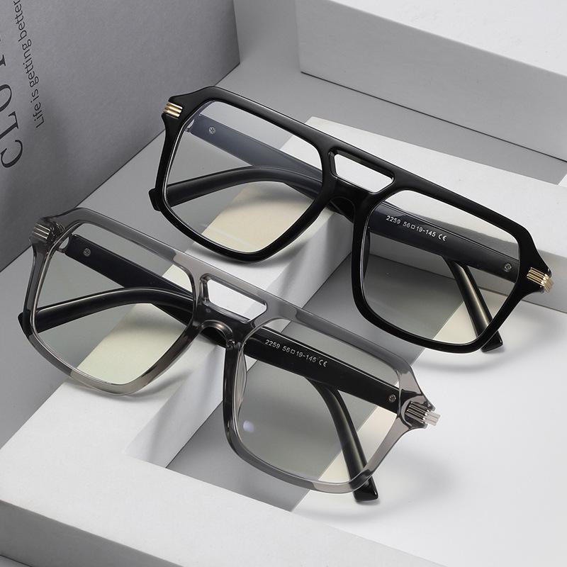 Optical Glasses Frame Men'S Trendy Retro Myopia Glasses Frame Double Beam Square Frame Anti-Blue Light Glasses Flat Mirror