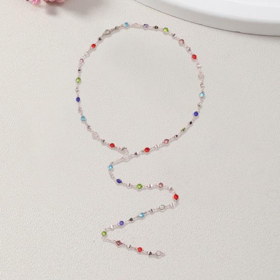 Women Necklace Colorful Faux Crystal Adjustable Length Deep V Neck Clothes Pairing Long Clavicle Necklace Prom Party Chest Jewelry