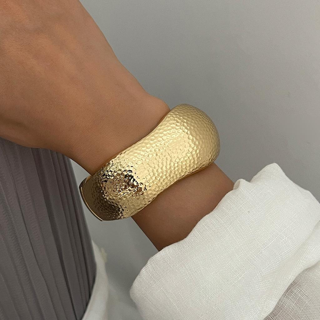 Jewelry Design Sense Hammer Irregular Wide Bracelet Fashion Niche Texture Sense Open Bracelet Bracelet