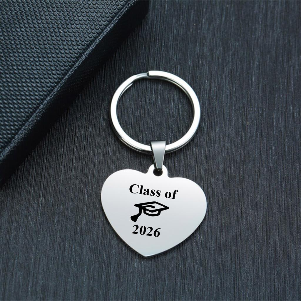 2026 Graduation Gifts Keychain Rectangle ID Tag Keychain Stainless Steel Key Ring for Women Men Collar Accessories Gift