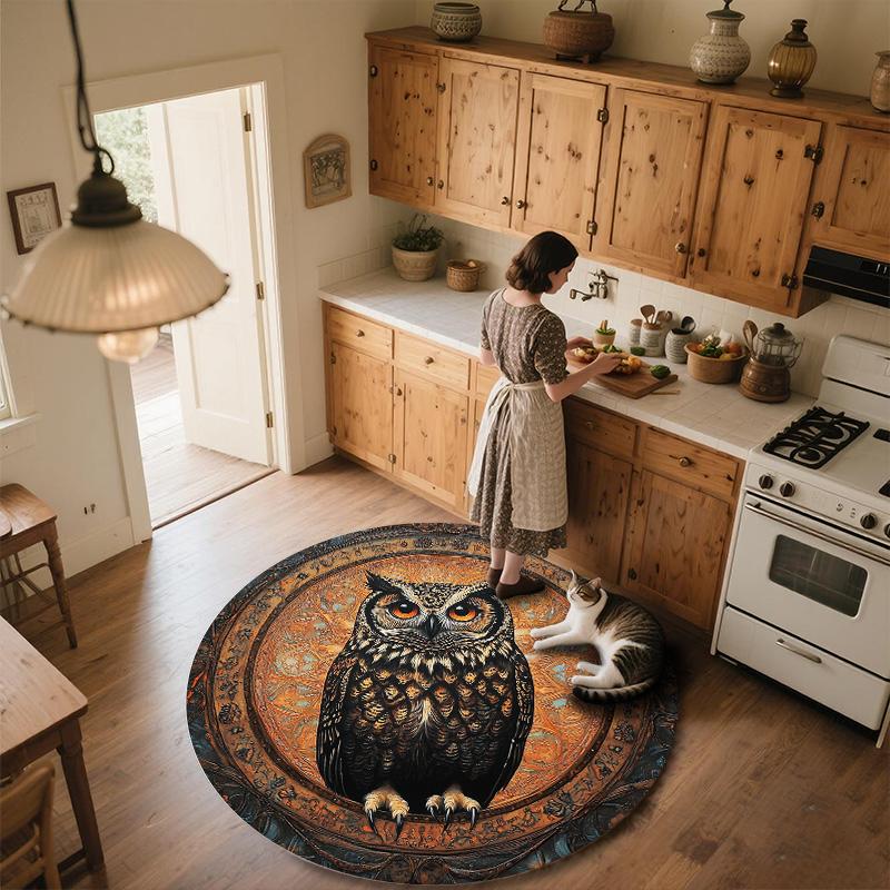 Vintage Pattern Owl,Round Area Rug,Carpet Rug for Living Room Bedroom Sofa Playroom Decor,Non-slip Floor Mat
