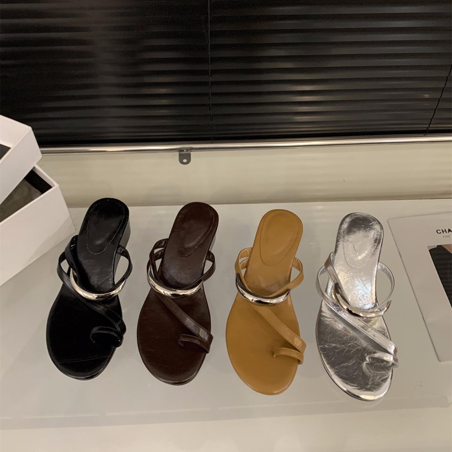 

Wedge heel high heel cover toe cool slippers women s shoes outer wear temperament increased silver sandals 35